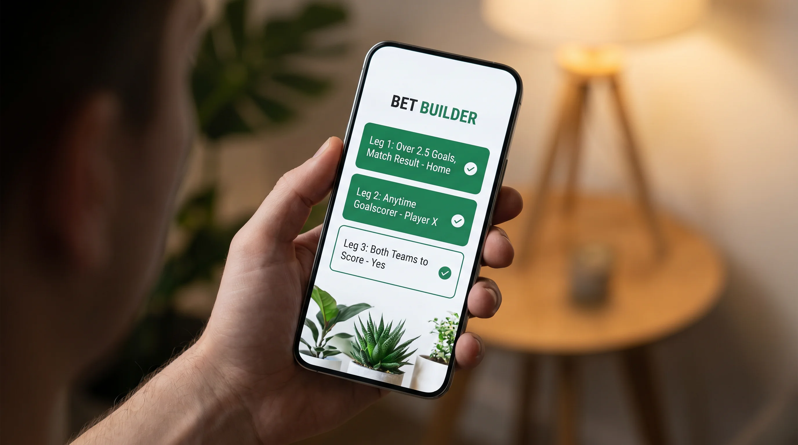 Bet builder screen with three legs added on a UK mobile betting interface