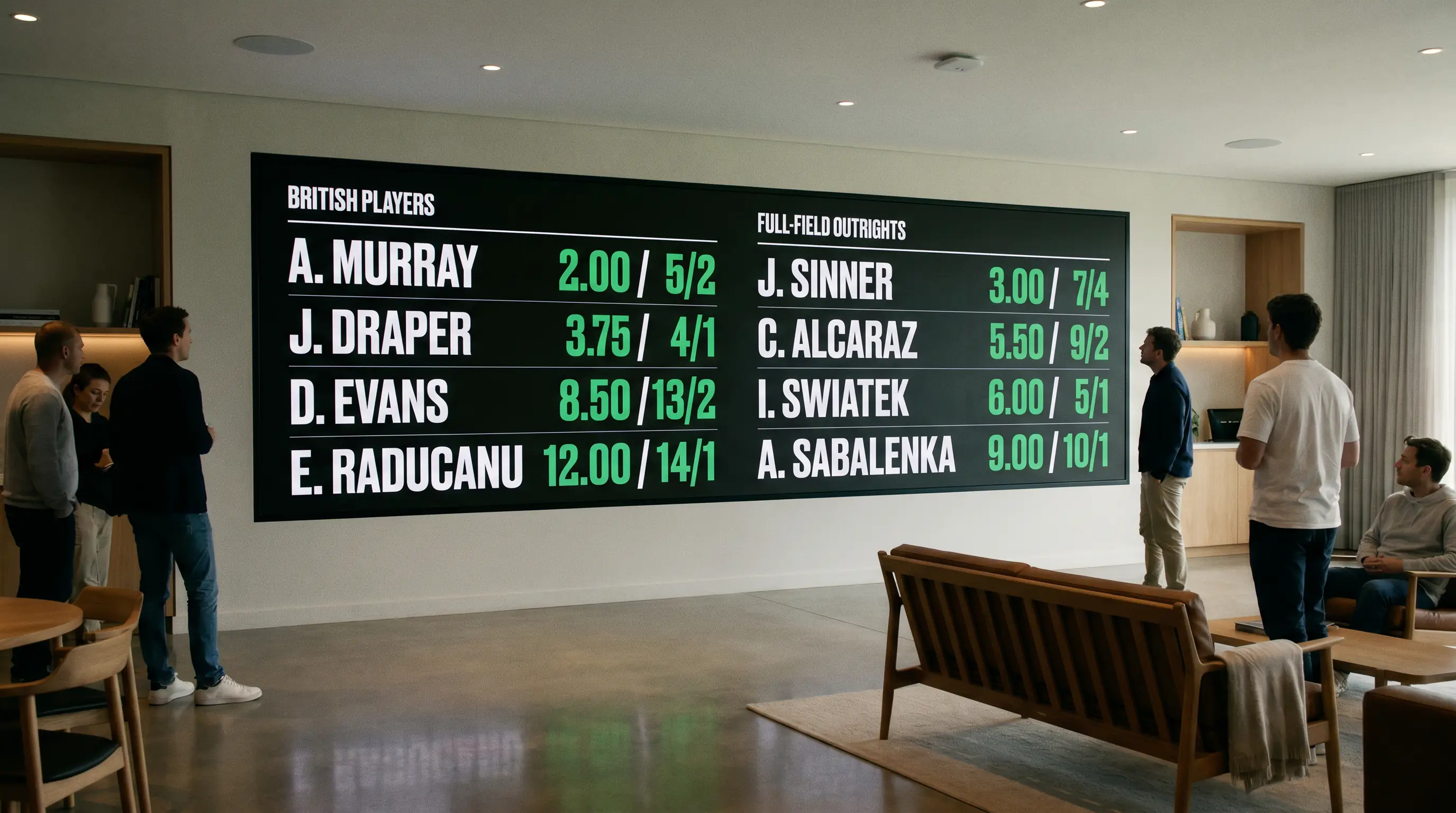 Odds comparison board contrasting British pool prices against the full field