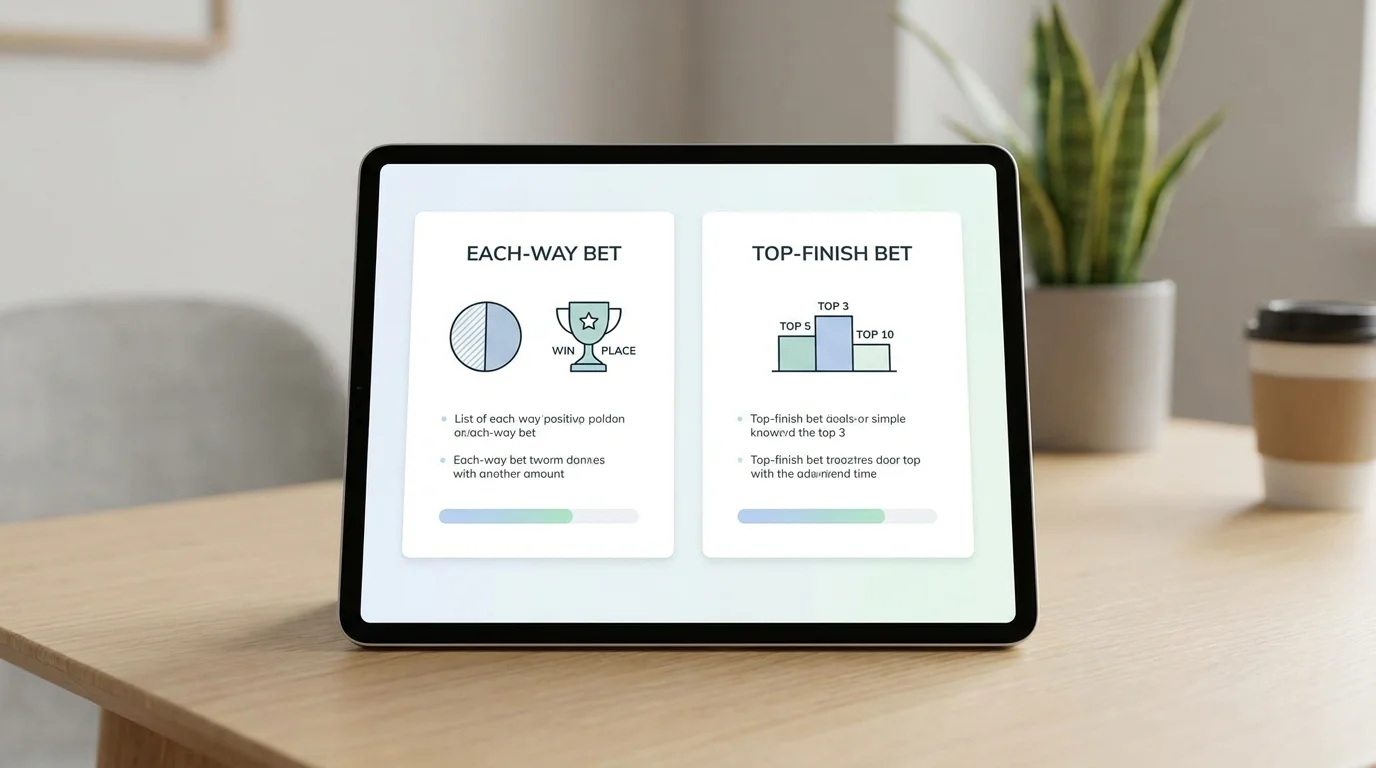 Side-by-side comparison of each-way and top-finish bet structures on a board