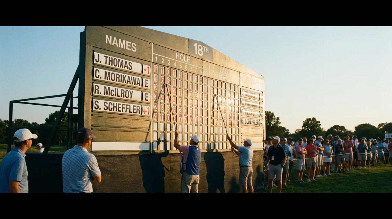 US Open leaderboard with a low even-par score leading the tournament