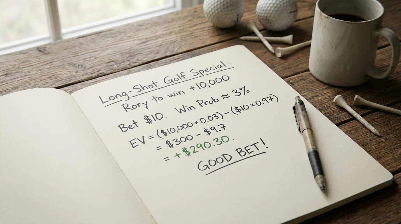 Notebook page with handwritten expected value calculation for a rare golf special