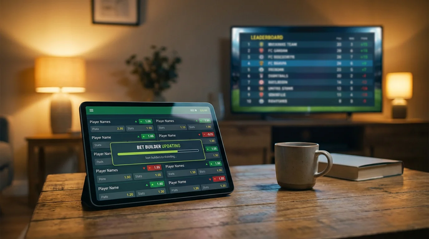 Live bet builder flow on a tablet during a UK golf tournament weekend