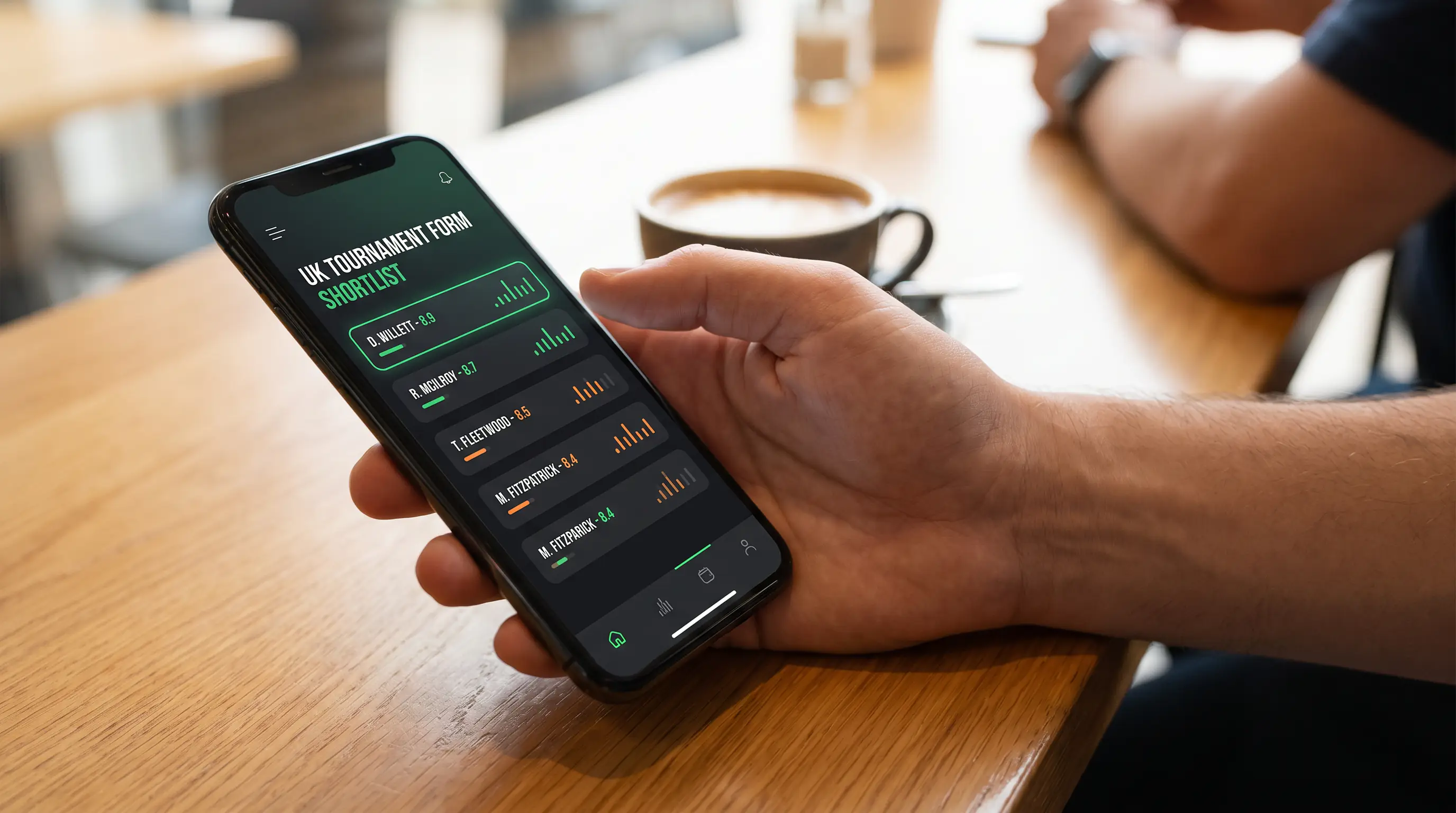 Live course form shortlist on a UK mobile betting interface during a round