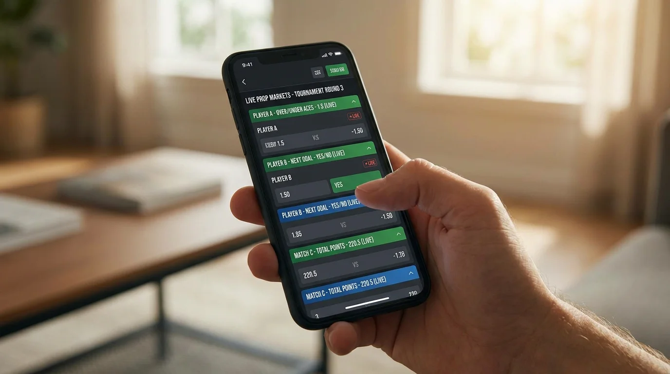 Live prop markets screen on a UK betting interface during the Masters