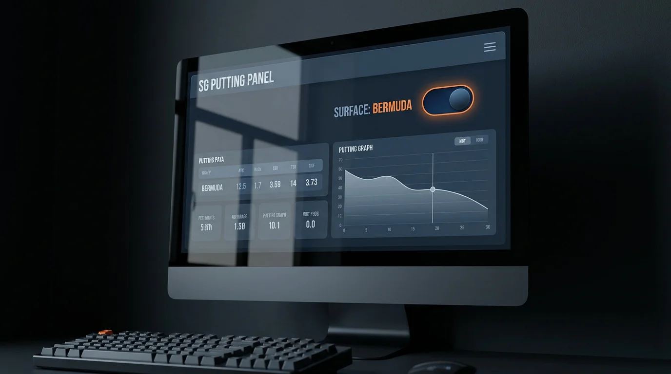 Live SG Putting adjustment for surface type displayed on a trading desk monitor