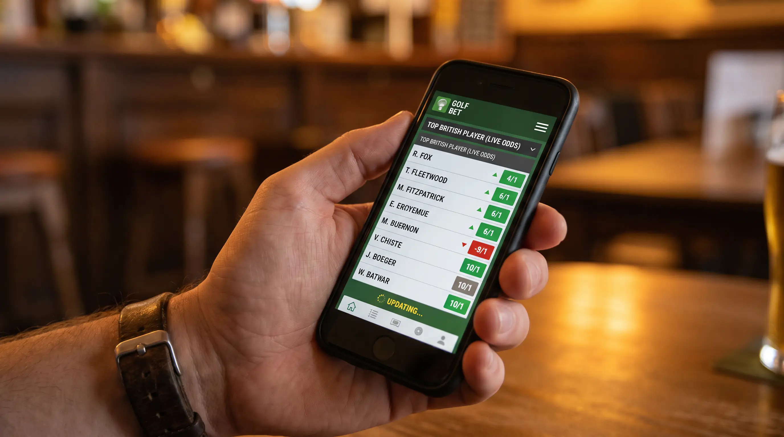 Live Top British Player market updating on a UK mobile betting interface