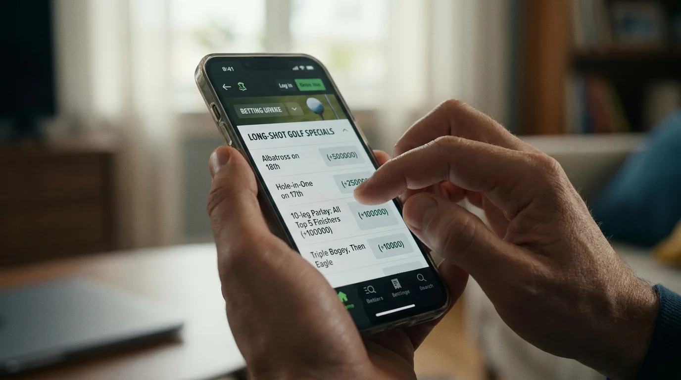 Lottery-style special markets screen on a UK live golf betting app