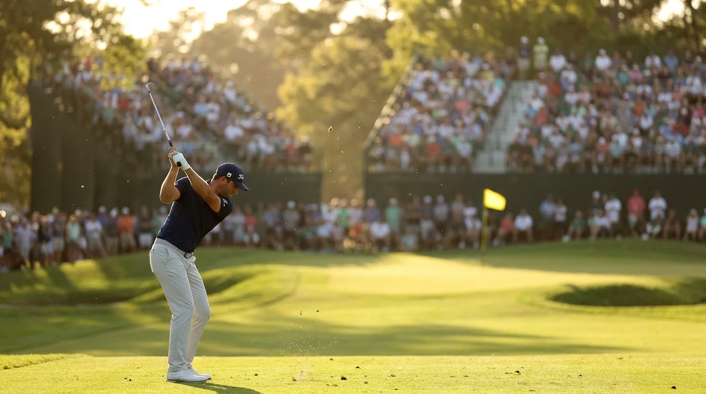 Sunday afternoon final round at a major championship with a professional golfer on the eighteenth fairway