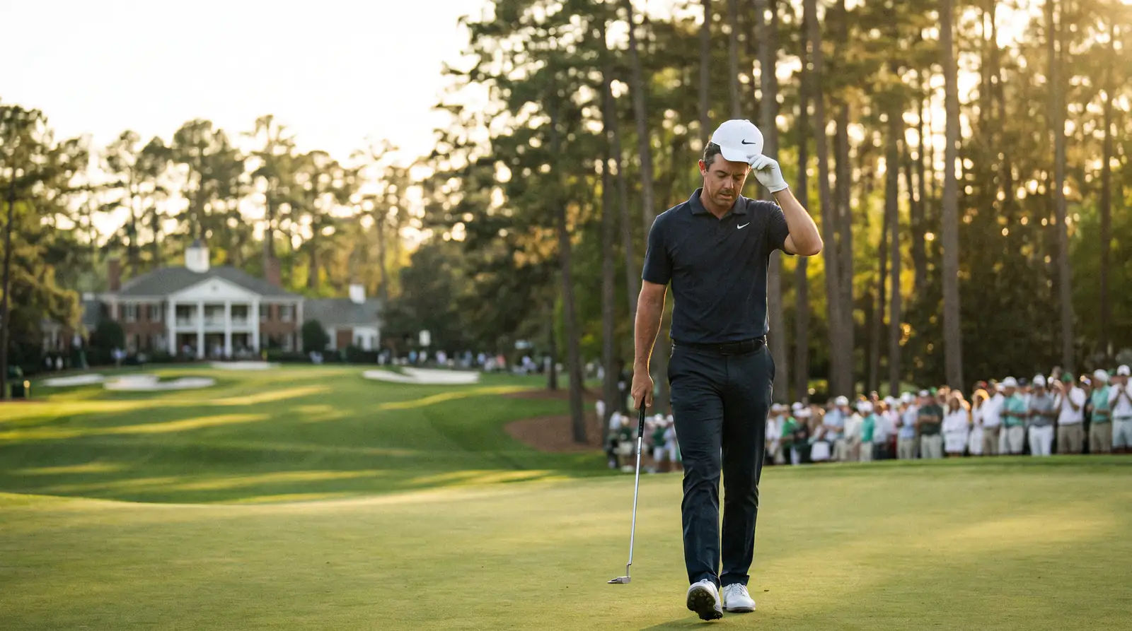 Final round tee shot on a tournament Sunday — the moment a live golf market reprices.