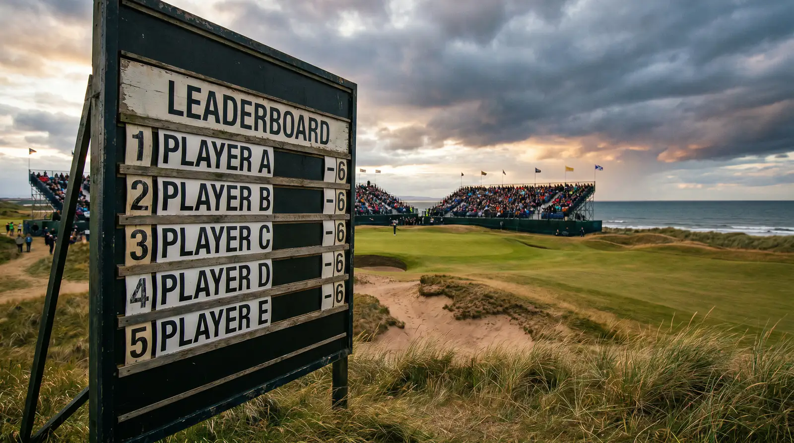 Top-five leaderboard at The Open showing tied positions affecting each-way settlement