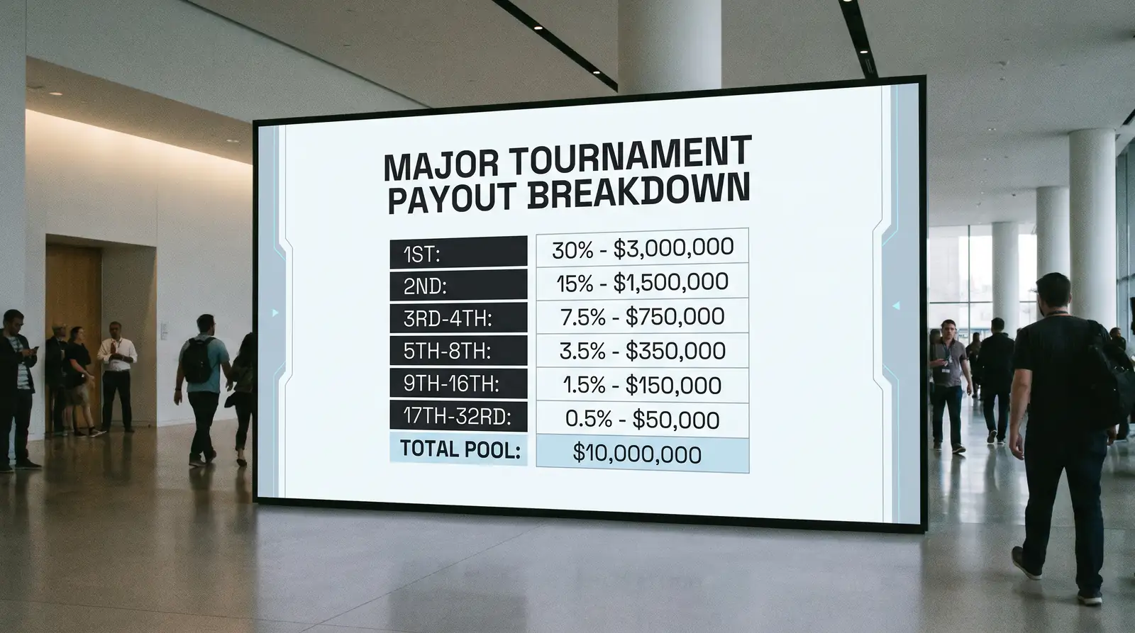 Open Championship payout structure board showing place positions and percentages