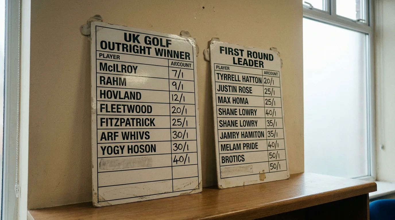 Side-by-side comparison of outright and first round leader markets on a board