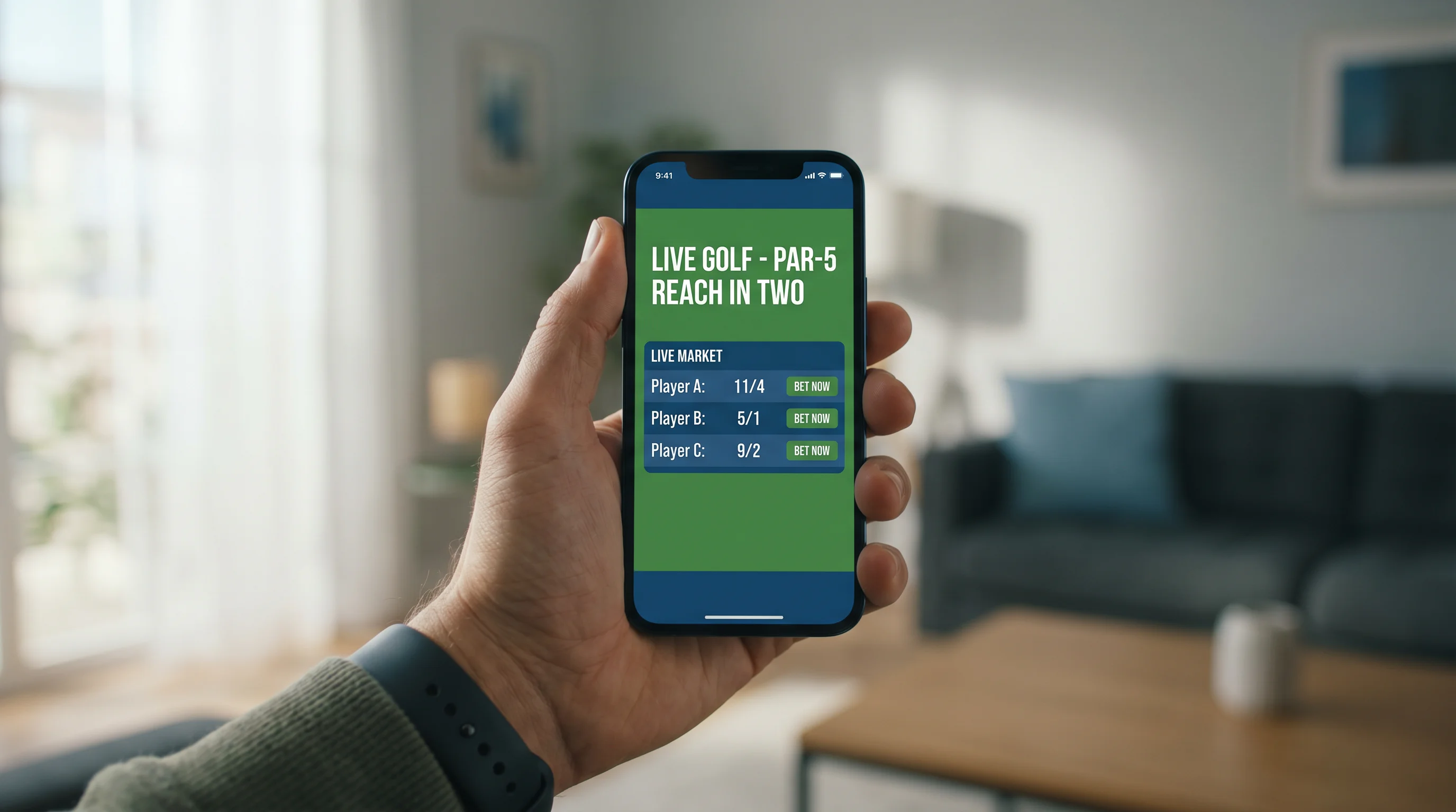 Live par-five reach market displayed on a UK mobile betting interface