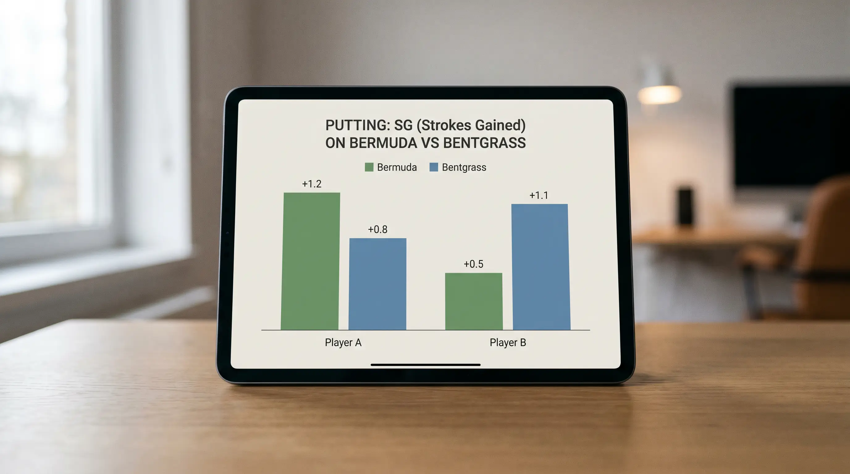 Chart comparing two players' surface splits between Bermuda and bentgrass greens
