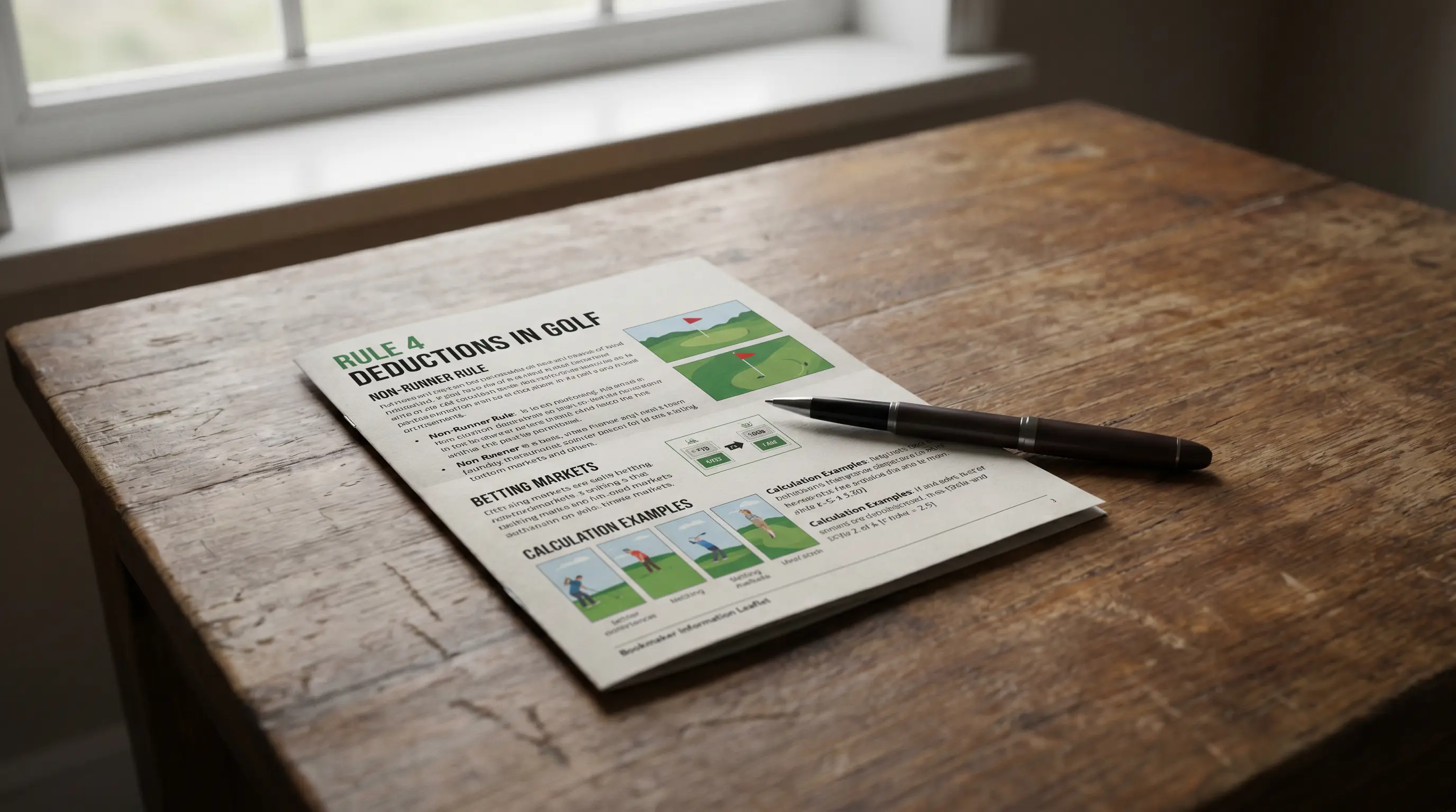 Simple panel explaining Rule 4 style deductions applied to a UK golf bet ticket