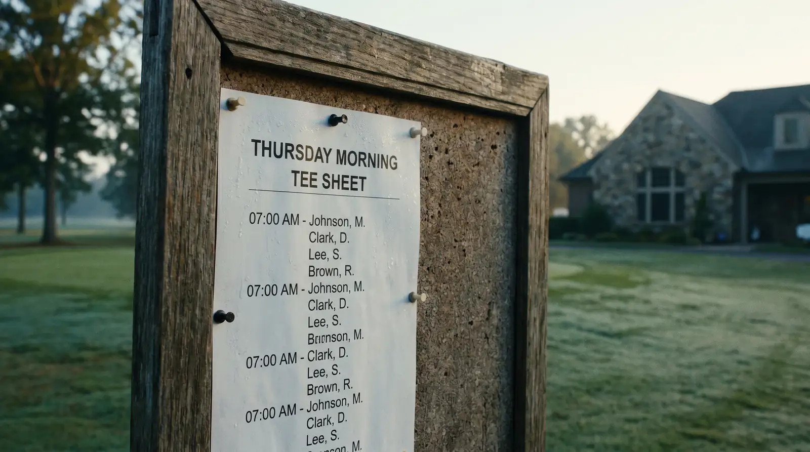 Thursday morning tee sheet posted at a UK golf major showing tee times