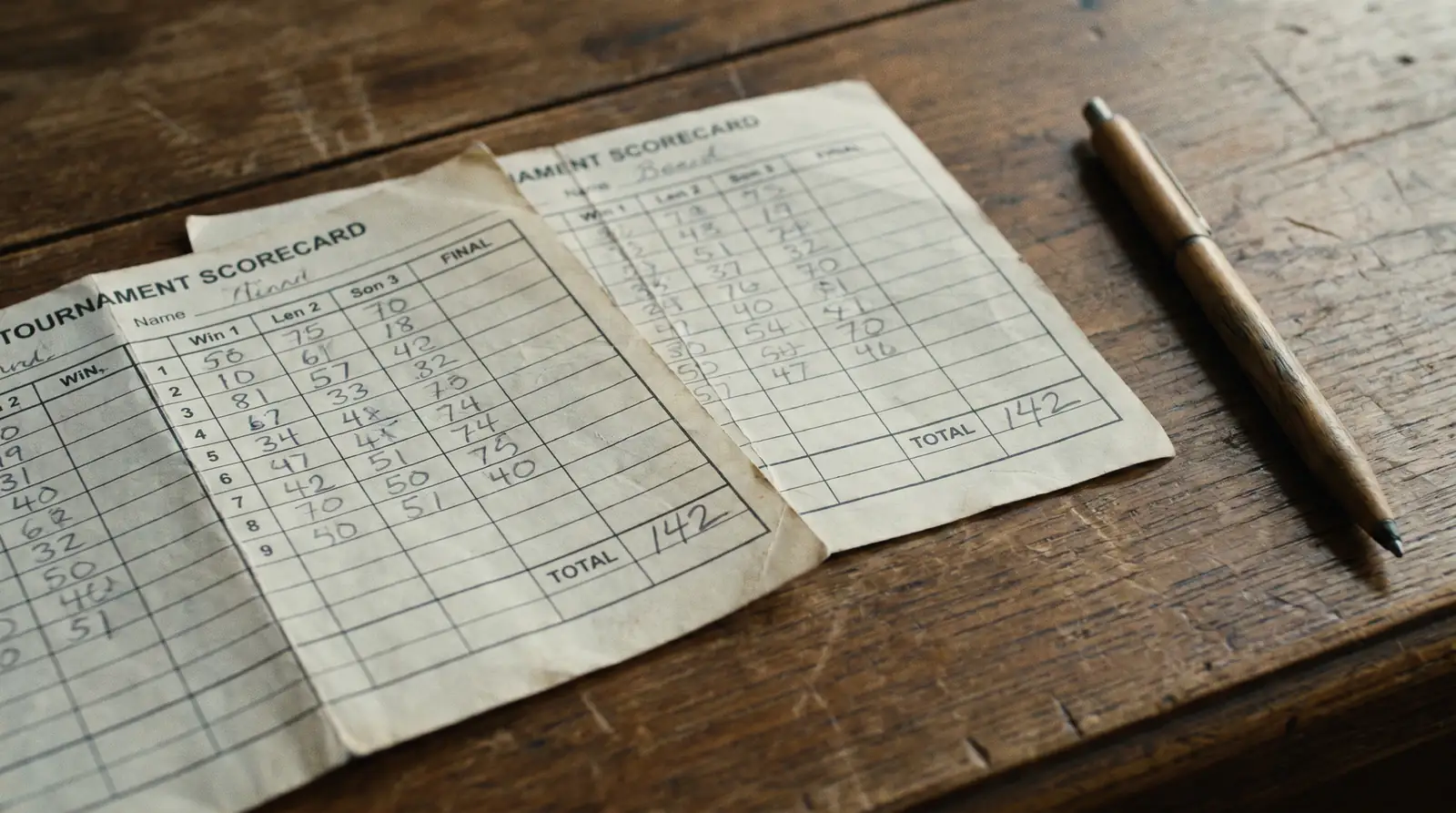 Final round scorecard showing two players tied on the same total in a matchup
