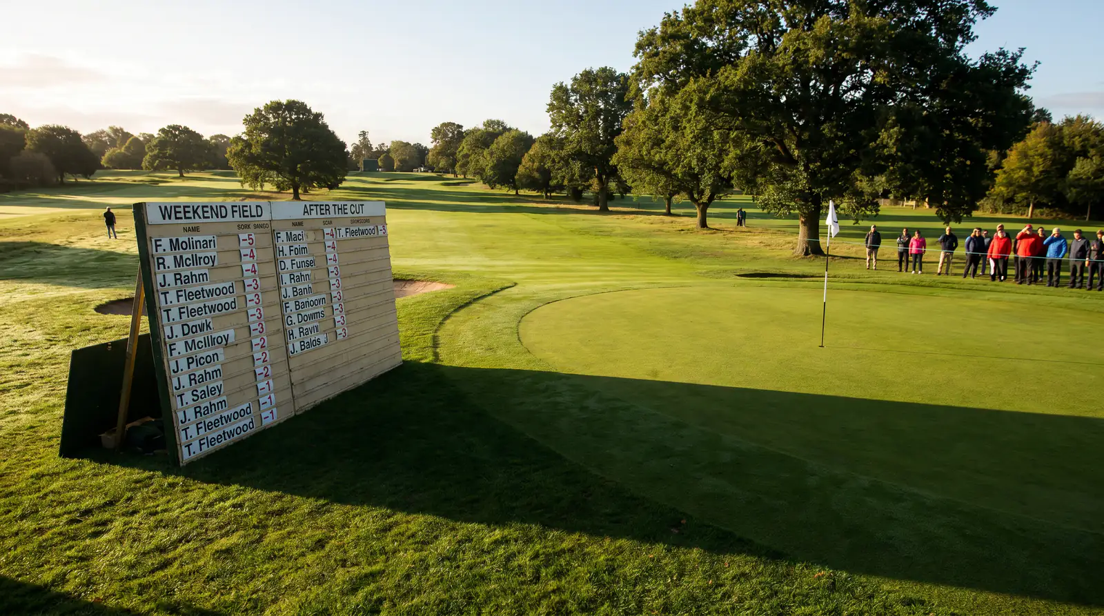 Weekend leaderboard view after the cut at a UK golf tournament